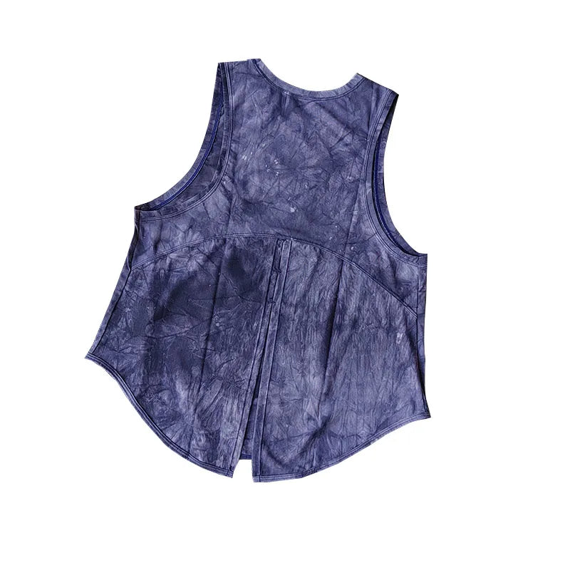 Women's Quick-dry Sports Vest Running Fitness Tank Top Sleeveless Tie-Dye Yoga Shirt Beauty Back Outer Wearing Sports T-shirt