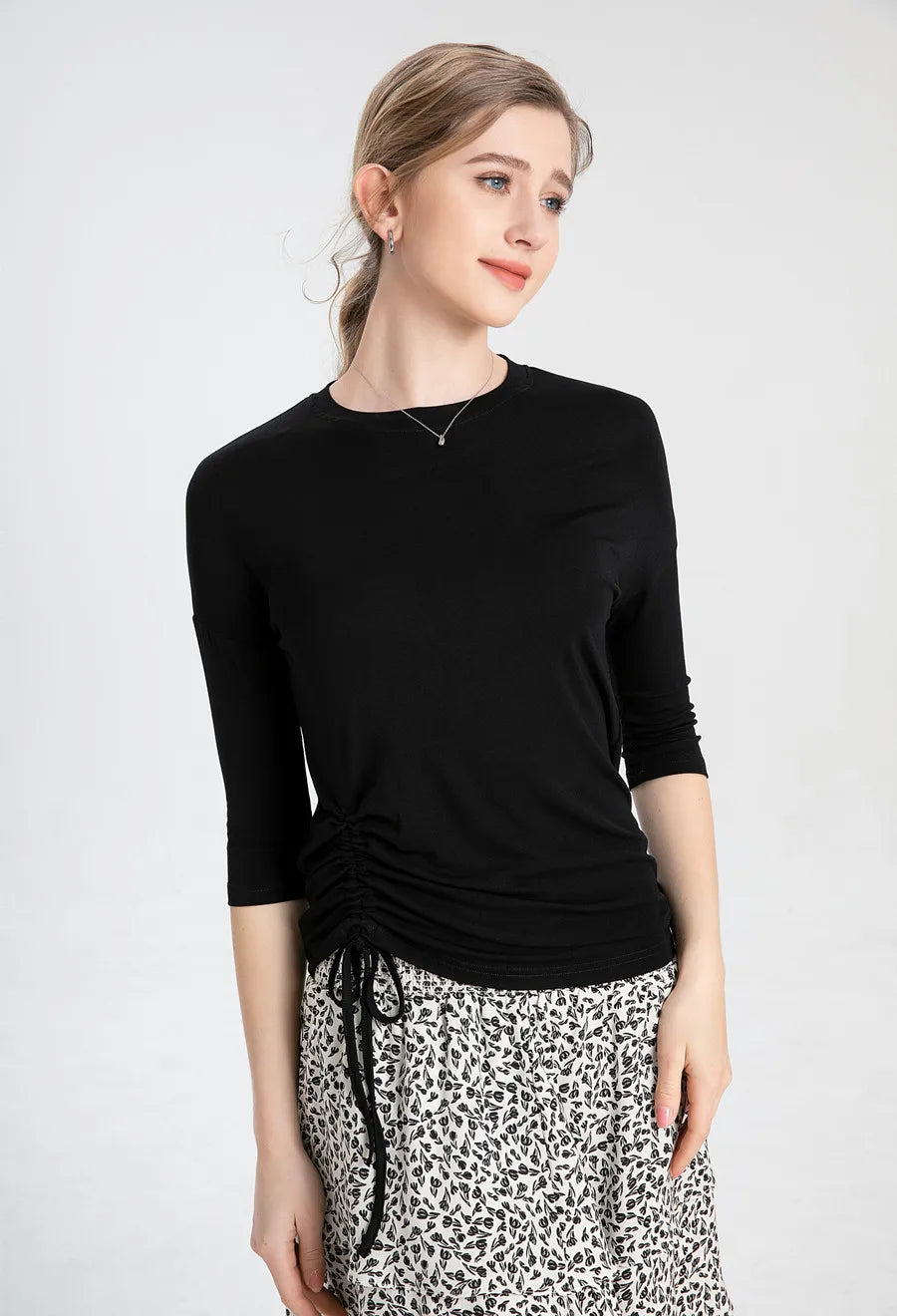 summer string T shirt soft and breathable modal fabric 3/4 sleeve woman clothes