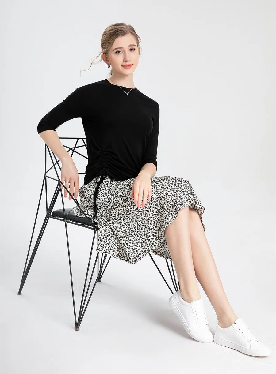 summer string T shirt soft and breathable modal fabric 3/4 sleeve woman clothes