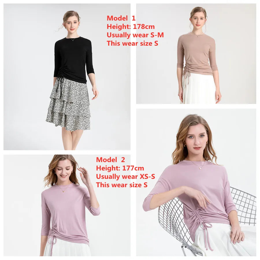 summer string T shirt soft and breathable modal fabric 3/4 sleeve woman clothes