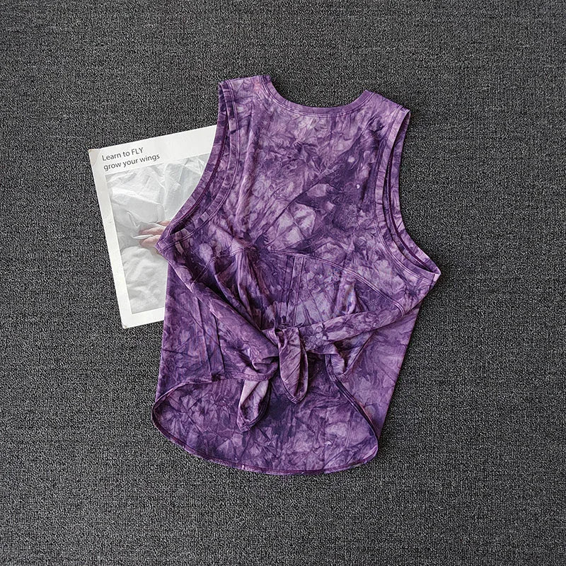 Women's Quick-dry Sports Vest Running Fitness Tank Top Sleeveless Tie-Dye Yoga Shirt Beauty Back Outer Wearing Sports T-shirt