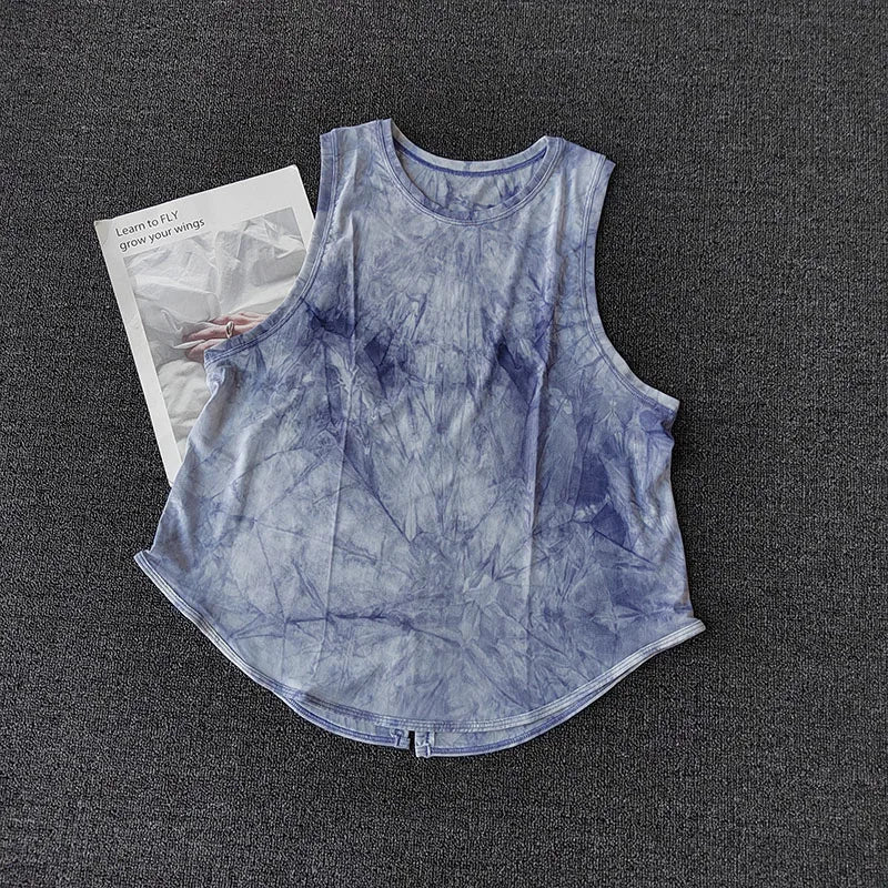 Women's Quick-dry Sports Vest Running Fitness Tank Top Sleeveless Tie-Dye Yoga Shirt Beauty Back Outer Wearing Sports T-shirt